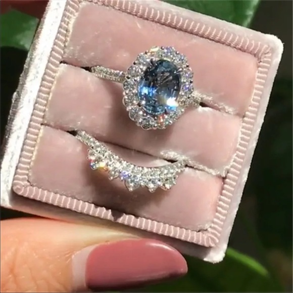 Sky blue silver two piecering set